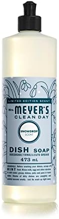 MRS. MEYER'S Clean Day Dish Soap, Cruelty Free and Biodegradable Dishwashing Liquid, Snowdrop Scent, 473 ml Bottle Clear 1 count