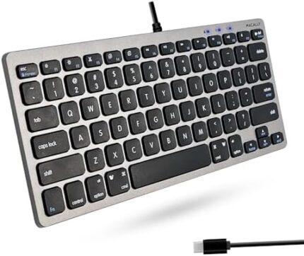 Macally Small USB C Keyboard - Plug & Play Wired Apple Keyboard for Mac Mini, MacBook Pro/Air, iMac, iPad, Windows, Chromebook with USBC Port - Compact & Mini USB Type C Keyboard - Space Gray