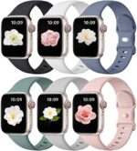 Maledan Soft Silicone Strap Compatible with Apple Watch Band 44mm 42mm 45mm 49mm 38mm 40mm 41mm Women Men, 6 Pack Sport Replacement Bands Bracelet for Apple Watch SE Ultra2 iWatch Series 9 8 7 6 5 4 3