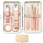 Manicure Set 8in1 Nail Clipper Set Stainless Steel Women Men Toe Finger Nail Clippers Personal Care Tools with Portable Travel Case Manicure Pedicure Tools Women Men Grooming Kit Gift(rose gold)