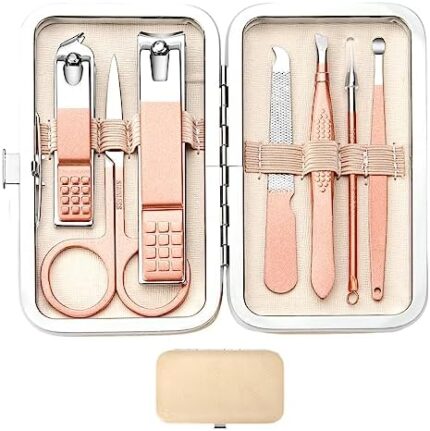 Manicure Set 8in1 Nail Clipper Set Stainless Steel Women Men Toe Finger Nail Clippers Personal Care Tools with Portable Travel Case Manicure Pedicure Tools Women Men Grooming Kit Gift(rose gold)