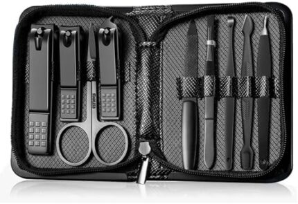 Manicure Set Nail Clippers Pedicure Kit -9PCS Stainless Steel Manicure Kit, Professional Mens Grooming Kits, Nail Care Tools with Luxurious Travel Leather Case Gift Box (9, Black)