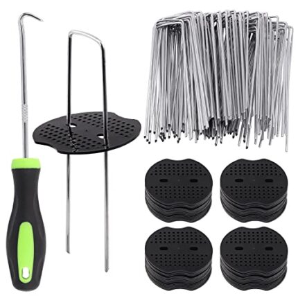 Mardatt 101Pcs 6” Garden Staples Gasket Kit with Precision Hook, 11 Gauge Galvanized U Shaped Sod Pins Staples Heavy Duty Ground Cover Stakes for Securing Landscape Fence Fabric Weed Barrier