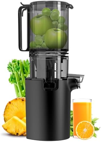 Masticating Juicer, 5.3-inch Slow Cold Press Juicer with Larger Feed Chute, Pure Juicer Machines for Vegetables & Fruits, Easy to Clean with Brush