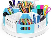 MeCids 360°Rotating Desk Organizers Homeschool Office Organization and Storage Art Supplies Organizers– 12" Lazy Susan Style Caddy with Removable Bins, for Home Offices, School Supplies Classroom Use