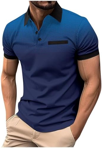 Mens Gradient Shirts Summer Casual Tops Short Sleeve Golf T Shirt Dot Print Button Pullover Tees Athletic T Shirts