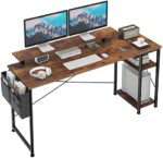 Mexin 63 Inch Computer Desk with Monitor Stand & 2-Tier Storage Shelves, Home Office Writing Desk Study Table Workstation, Rustic Brown