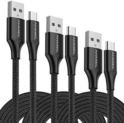 Micro USB Cable 3Pack 6.6ft USB to Micro USB 2.0 Nylon Braided Fast Quick Charger Cord for PS4, Samsung Galaxy S7 S6, Note, LG, Nexus, Nokia, Xbox One Controlle and More