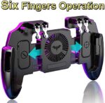 Mobile Controller 6 Fingers Operation with Cooling Fan Mobile Gaming Trigger Joystick with Battery USB Cable 4 in 1 Mobile Game Controller Gamepad Joypad For Android IOS Phone (H10)