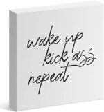 Modern Market 'Wake Up Kick Ass' Wooden Box Sign Motivational Desk Decor, Primitive Decor Office Desk Decorations for Women Office Bathroom Shelf Decor, Inspirational Desk Decor, 13 x 13cm