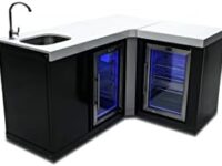 Mont Alpi MA-BEVBSS90FC Bar Series 90 Degree Corner Black Stainless Steel Double Outdoor Rated Refrigerator Wine Cooler Beverage Center Granite Countertops w/Blue LED Lighting + Faucet & Sink