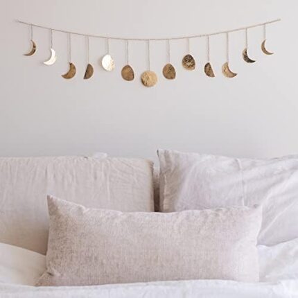 Moon Phase Wall Decor, Handmade Hammered Gold Metal 13 Moons 36" Garland, Phases of The Moon, Celestial Lunar Art, Bohemian Aesthetic Gold Room Boho Decor for Bedroom Home Dorm Living Room Gift