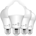 Motion Sensor Light Bulb- 4 Pack, AmeriTop 10W(60W Equivalent) 806lm Motion Activated Dusk to Dawn Security LED Bulb; UL Listed, A19, E26, Auto On/Off Indoor Outdoor Lighting (5000K Daylight)