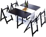 Multifunction Folding Dining Table Set, Space Saving Solid Wooden Drop Leaf Kitchen Furniture with 4 Chair, Easy to Clean