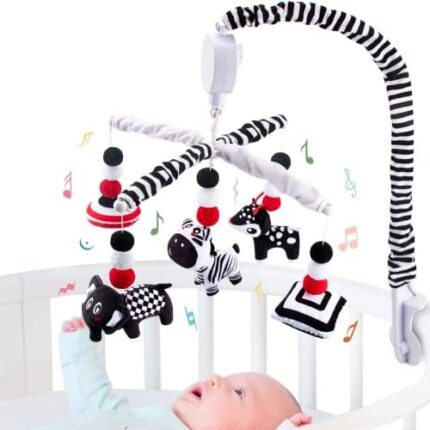 My First Baby Mobile, Montessori Black and White Mobile Crib Toys High Contrast Baby Crib Mobile for Newborn Infants Boys and Girls