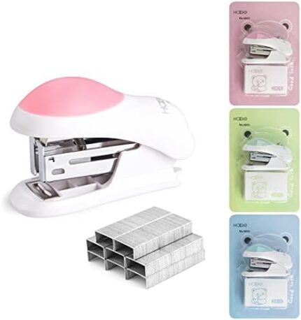 NEBURORA Mini Effortless Desktop Staplers with 400 Standard 26/6 Staples, 2-24 Sheet Capacity, Includes Built-in Staple Remover, Cute Stapler Gift for Student and Office Use, 3 Colors Options (Pink)