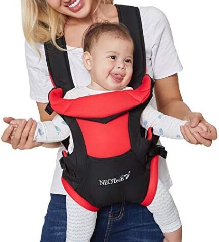 NEOtech Care Baby Carrier - Front and Back Carrying - Adjustable, Breathable & Lightweight - For Infant, Child, Toddler - Black with Red