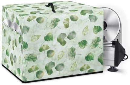 NETILGEN Food Deli Slicer Dust Cover Dust-Proof Stain Resistant Washable Electric Appliance Protective Cover Bag for Home Kitchen Decor, 16" L x 13" W x 13" H, Green Leaf Lotus Leaf