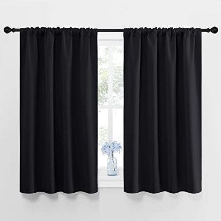 NICETOWN Blackout Curtains 2 Panels for Kitchen - Thermal Insulated Halloween Window Covering for Home Decor, Privacy Assurance Light Out for Living Room/Bedroom (42 Wide by 54 Long, Black, 2 Pieces)