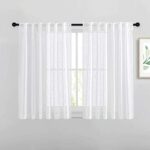 NICETOWN White Linen Look Sheer Curtains 45 inches Long, Back Tab Semi Linen Curtains Privacy Protect Home Decor for Kitchen/Dining Room Small Window with Rod Pocket, 52 by 45 Inches, White, 2 Panels