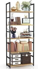 NUMENN 5 Tier Bookshelf, Tall Bookcase Shelf Storage Organizer, Modern Book Shelf for Bedroom, Living Room and Home Office, Natural