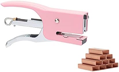 NatSumeBasics Pink Plier Stapler with #10 Staples Set, Cute Manual Stapler with 1000 No.10 Rose Gold Staples for Office and Home Desk Accessories Supplies(Pink Plier Stapler)