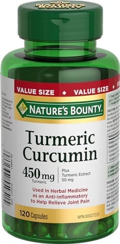 Nature's Bounty Turmeric Curcumin Pills and Herbal Health Supplement, Helps Relieve Joint Pain, Source of Antioxidants, 450mg, 120 Capsules, Multi-colored