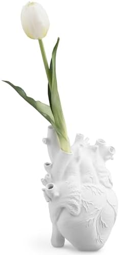 Navaris Anatomical Heart Vase - Detailed Heart Shaped Vase for Fresh and Dried Flowers - White Resin Vase with Multiple Large Holes - Modern Home Decor