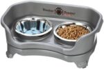 Neater Feeder Express for Cats - Mess Proof Pet Feeder with Stainless Steel Food & Water Bowls - Drip Proof, Non-Tip, and Non-Slip - Gunmetal Grey