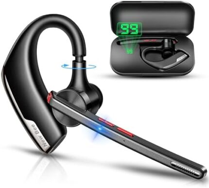 New bee Bluetooth Headset, Wireless Bluetooth Earpiece for Cellphone with 500mah Charging Case 80h Playtime V5.2 Dual Mic Noise Cancelling Hands-Free Earphones for Office Driver