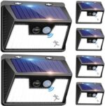 Nipify Solar Motion Sensor Light Outdoor, [6 Pack/140 LED]Solar Lights Outdoor Wireless, 3 Modes Waterproof LED Outdoor Solar Lights Wall Mount, Solar Security Lights for Garden Garage Deck Yard