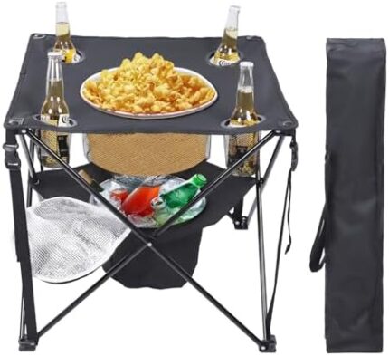 Northroad Folding Camping Table, Portable Picnic Table with Built-in Cooler, Cup Holders, Snack Holder, Carry Bag for BBQ,Garden,Travel