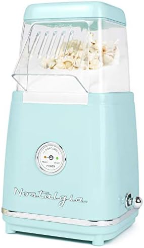 Nostalgia CLHAP12AQ Classic Retro Healthy Hot-Air Tabletop Popcorn Maker, Makes 12 Cups, with Kernel Measuring Scoop, Oil Free, Perfect for Birthday Parties, Movie Nights, Aqua