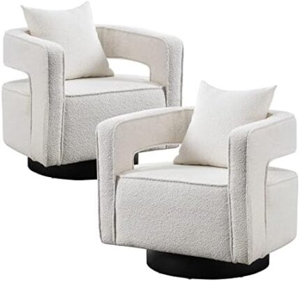 ODUWA Swivel Barrel Accent Chair Set of 2,26" W Modern Round Boucle Arm Chair with Black Base,Upholstered Comfy 360 Degree Swivel Single Circle Club Chair for Nursery Bedroom Living Room Hotel Office