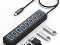 ORICO 7-Port USB C Hub 3.0 with 1.64ft Extension Cable, 5Gbps Fast Data USB Splitter Transfer Multi USB Port Expander USB Extender for Laptop, PC, Flash Drive, Printer, Mobile HDD