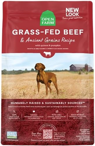 Open Farm Grass-Fed Beef & Ancient Grains Dry Dog Food, 100% Grass-Fed Wagyu Recipe with Wholesome Grains and No Artificial Flavors or Preservatives, 4 lbs