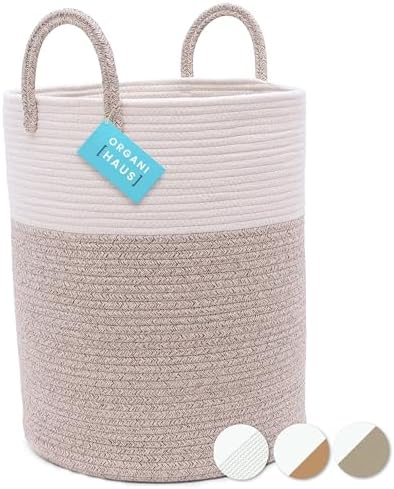 OrganiHaus XXL Rope Woven Laundry Basket, Laundry Hamper Basket for Blankets, Nursery Hamper Basket, Baby Laundry Basket White, Large Basket for Scandinavian Home Decor 38x45cm, Brown Basket