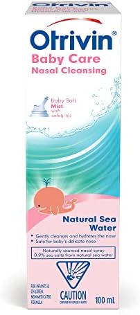 Otrivin Saline Nasal Spray, Baby Care Soft Mist Nasal Decongestant, Natural Sea Water, 100 mL