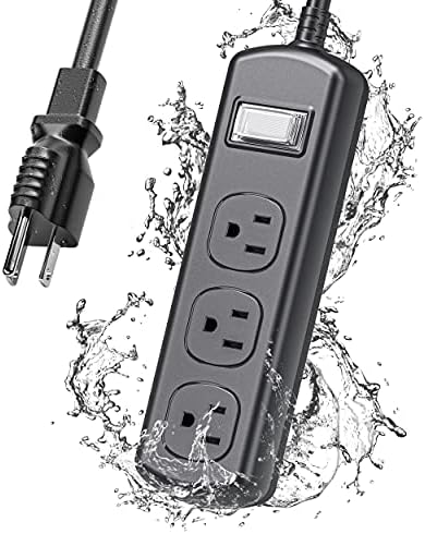 Outdoor Power Bar Waterproof, Weatherproof Surge Protector with 6Ft Extension Cord and 3 Wide Outlets, IPX6 Grade Waterproof and Childproof Power Strip for Yard Lighting, Patio