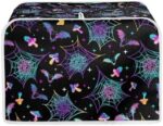 PCSJRKG Spider Web Bat Printed Toster Dust Cover for Kitchen 4 Slice, Mushroom Printed Small Appliance Protector Scratch-proof Toaster Cover Kitchen Accessories for Home, Black and Purple