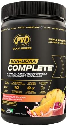 PVL EAA BCAA COMPLETE | Pre, Intra or Post Workout – EAA/BCAA with L-Arginine, Amino Acid Supplement – Keto Friendly – 369 g (30 servings) – Tropical Punch