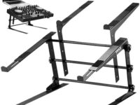 PYLE Dual Laptop Stand - Portable & Adjustable Computer Stand, Standing Table with Adjustable Height, Ergonomic Design & Anti-Slip Prongs for DJ Mixer, Sound Equipment, Workstation, Gaming & Home Use