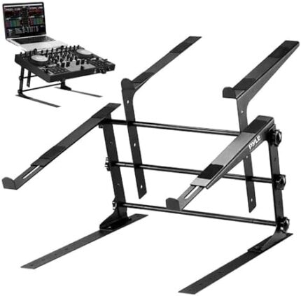 PYLE Dual Laptop Stand - Portable & Adjustable Computer Stand, Standing Table with Adjustable Height, Ergonomic Design & Anti-Slip Prongs for DJ Mixer, Sound Equipment, Workstation, Gaming & Home Use