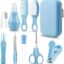 PandaEar Baby Healthcare and Grooming Kit, Baby Safety Set Baby Comb, Brush, Finger Toothbrush, Nail Clippers, Scissors, Nasal Aspirator, Baby Essentials Nursery Care Kit (Blue)