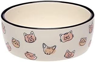 Pearhead Cat Faces Pet Bowl, Cat Water and Food Dish, Pet Owner Cat Accessory, Ceramic, Blush and White