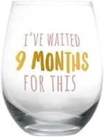 Pearhead I’ve Waited 9 Months for This Stemless Wine Glass, New Mom, Gift for New and Expecting Moms, Pink and Gold, 16 oz