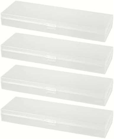 Pencil Cases, Plastic Pencil Box Translucent Frosted Stationery Case Office Supplies with Hinged Lid and Snap Closure for Pens White 4PCS