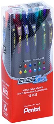 Pentel Energel Black Slim Barrel, Retractable, Everyday Writing, Office Supplies, School Supplies, 0.7mm Medium Point, Assorted Colours, BL437RPC12, 12 Colour Pack