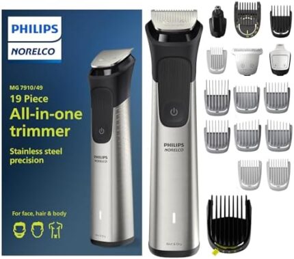 Philips Norelco Multigroom Series 7000, Mens Grooming Kit with Trimmer for Beard, Head, Hair, Body, Groin, and Face - NO Blade Oil Needed, MG7910/49