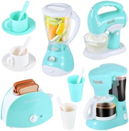 Play Kitchen Appliances Toy Set, Kids Kitchen Accessories Pretend Play Kitchen Toys Playset with Coffee Maker, Blender, Mixer and Toaster for Kids Ages 3-8 Christmas Birthday Party Gift